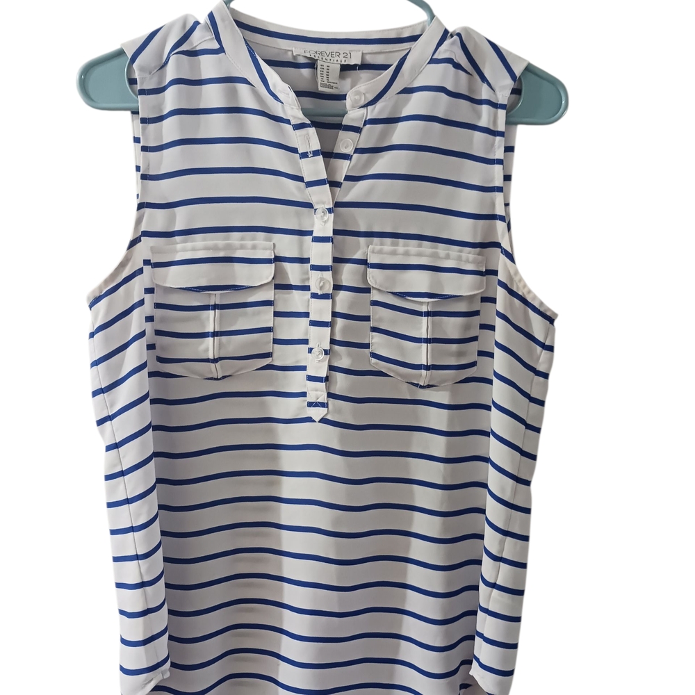 Forever 21 Blue and White Striped Tank Top